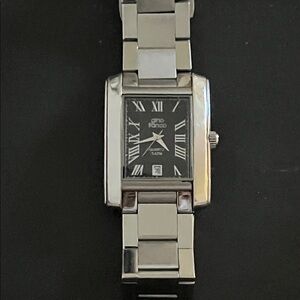 Gino Franco Black and Silver Rectangular Watch